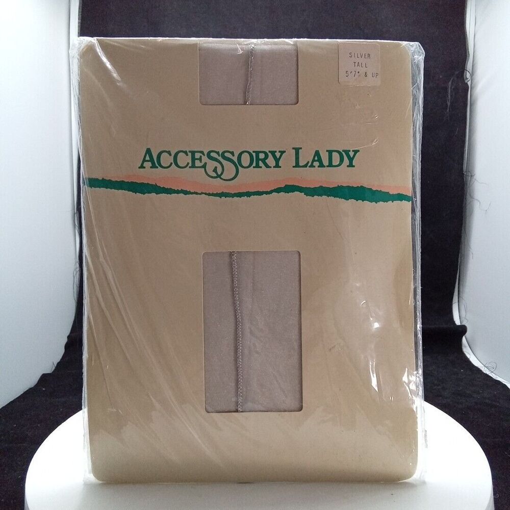 Accessory Lady Pantyhose Sheer Silver Tall 5'7" &‎ Up Seam Stitch F-103 NEW VTG